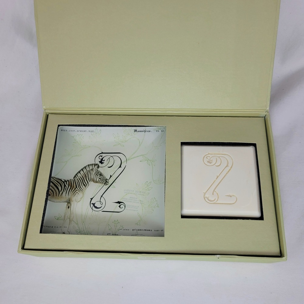 Fringe Studio Monogram Z Zebra Glass Tray and Bamboo Gingergrass Soap Gift Set